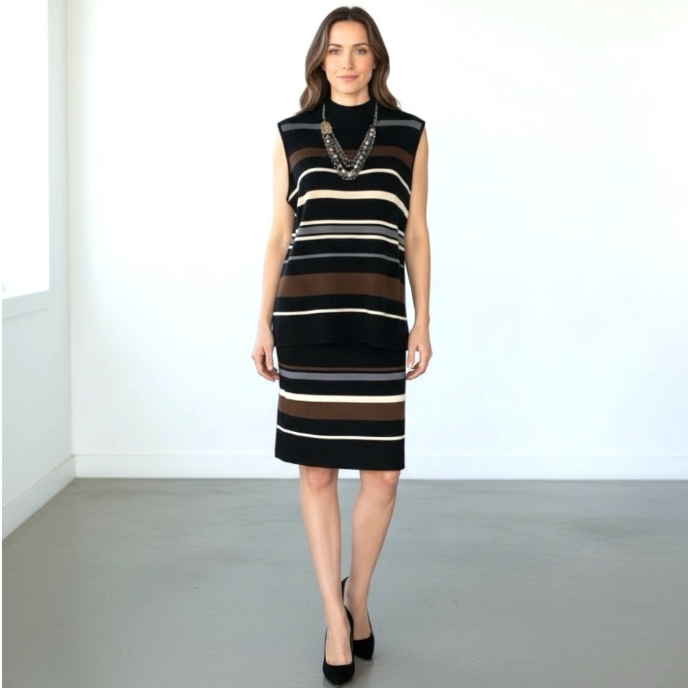 Cato Brown Black Striped Sleeveless Knit Skirt Set XL